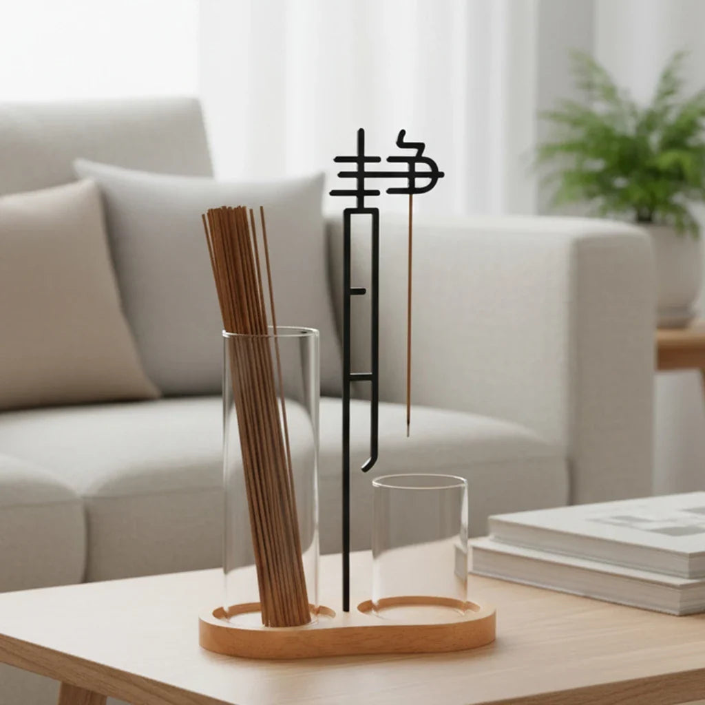 Chinese Jing Incense Holder Anti-Ash Flying Incense Burner with Glass Ash Catcher and Incense Sticks Organizer Home Decor
