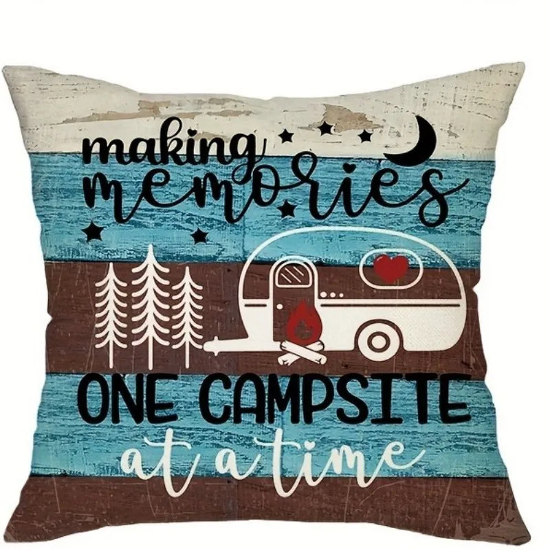 VIKAMA Camping Theme Pillowcase, Country-Style Decorative Cushion pillow Cover, For Sofas, RVs, Camping, Bedroom Home Decoration