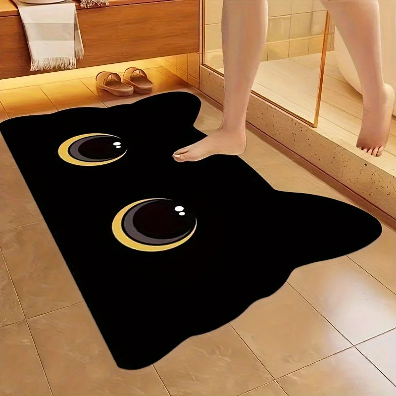 VIKAMA Black Cat Floor Mat Cute Cartoon Bathroom Mat Waterproof Non-slip Doormat Toilet Floor Rug Welcome Mat Home Decoration