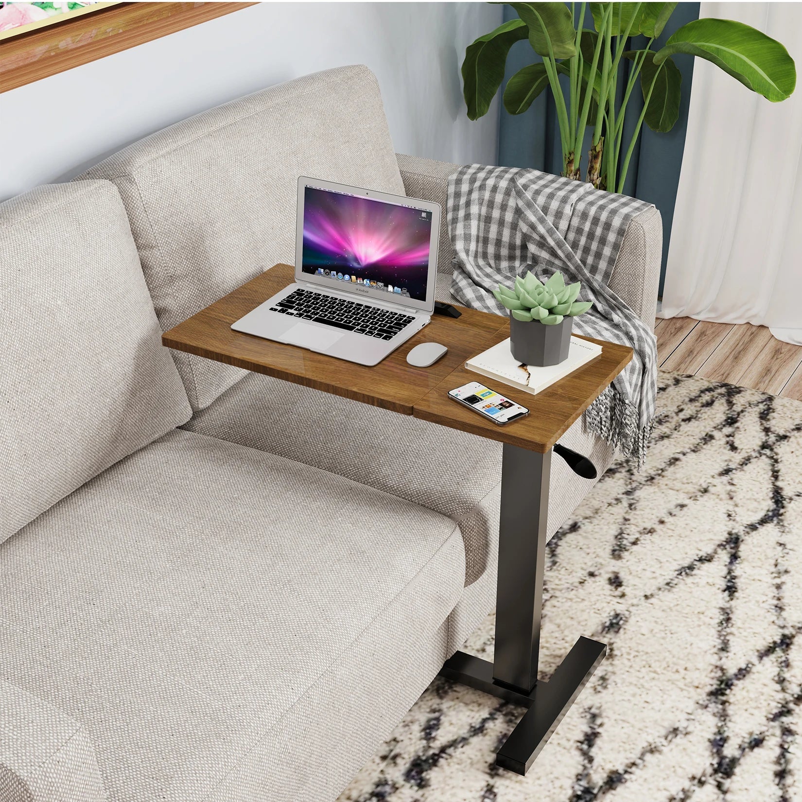 Adjustable Overbed Table with Wheels Split Top Tilting Bedside Bed Table with Tray Rolling Laptop Computer Standing-1