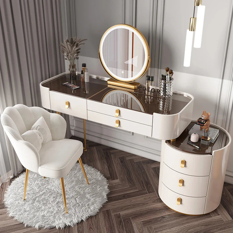 Dressing table glass desk bedroom modern makeup table wooden drawers Storage vanity chair comfortable furniture for bedroom