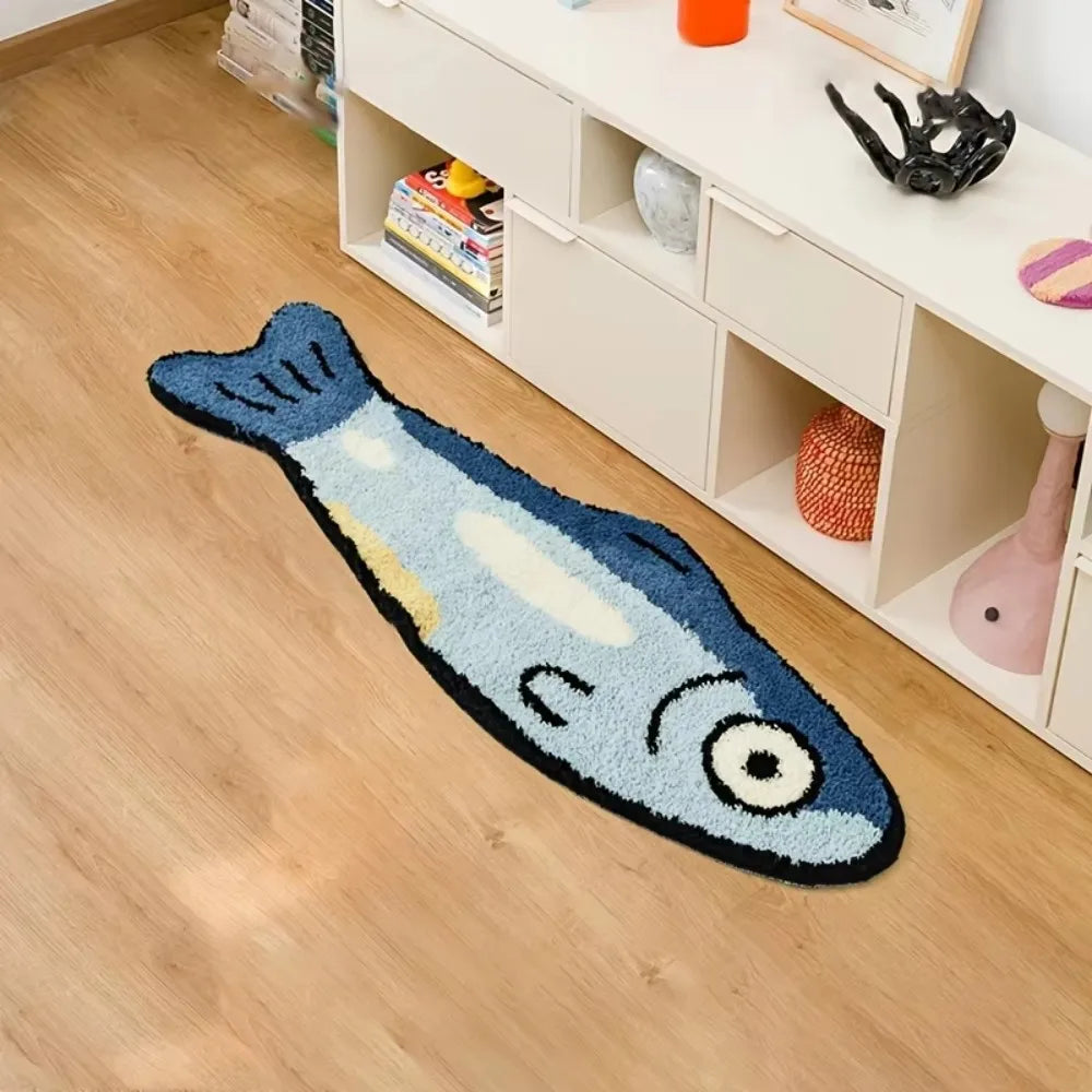 VIKAMA Fun Cartoon Fish Shaped Plush Rug Ins Style Children's Room Bedside Living Room Decor Rug Home Decoration