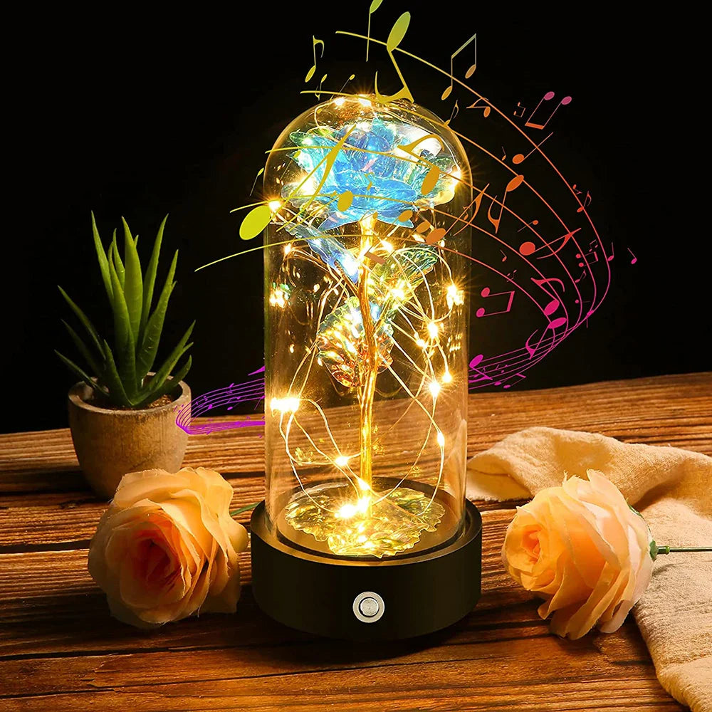 Music Rotated Beauty and The Beast Rose Glass Dome Valentine's Day Gift Room Decoration Forever Rose with LED Lights Rose Flower-4