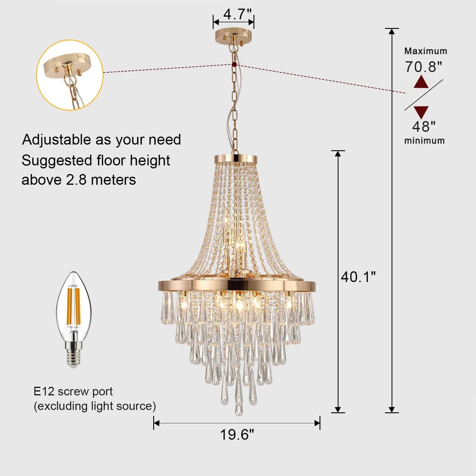 Arabelle 19.7-Inch Gold & Chrome Crystal Chandelier