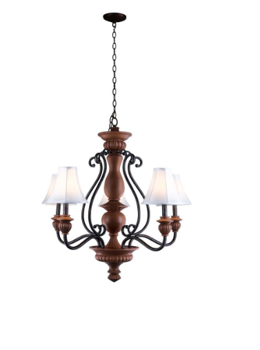 World Imports Elysia 5-Light Elegant White Fabric Shade Antiqued Gold Chandelier