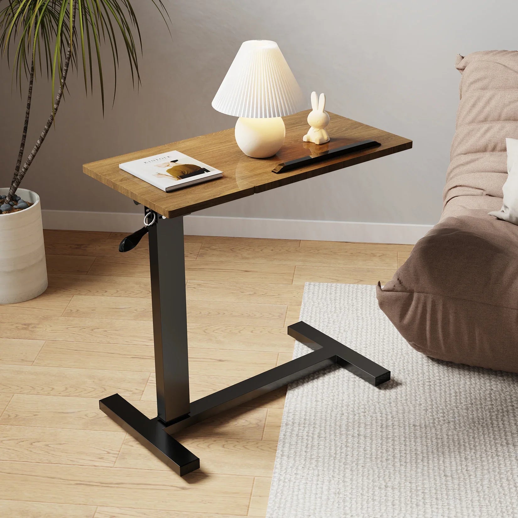 Adjustable Overbed Table with Wheels Split Top Tilting Bedside Bed Table with Tray Rolling Laptop Computer Standing-0