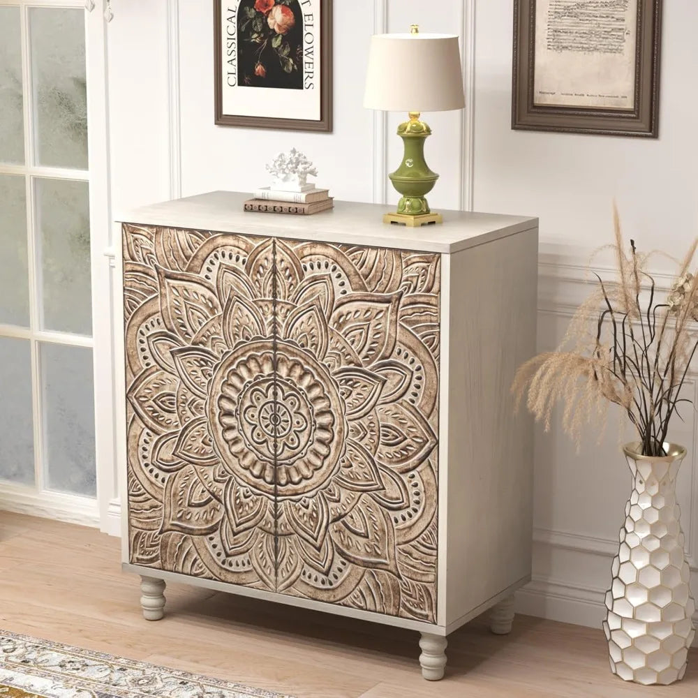 32" W Sideboard Buffet Cabinet with Storage, Accent Cabinet with 2 Push-to-Open Magnetic Doors, Vintage MDF Buffet Table for Li