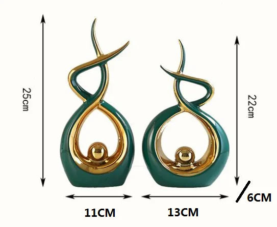Elegant Green Ceramic Sculpture Statue - Set of 2-4