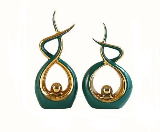 Elegant Green Ceramic Sculpture Statue - Set of 2-0