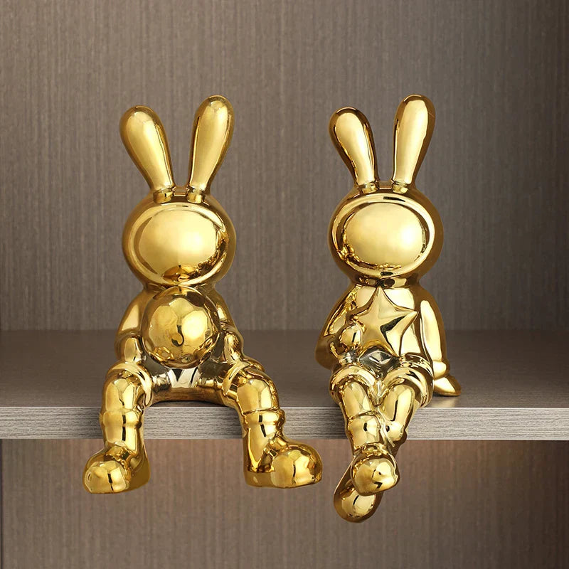 Modern Elegance: Electroplating Rabbit Sculpture Set for Chic Home and Office Decor-2