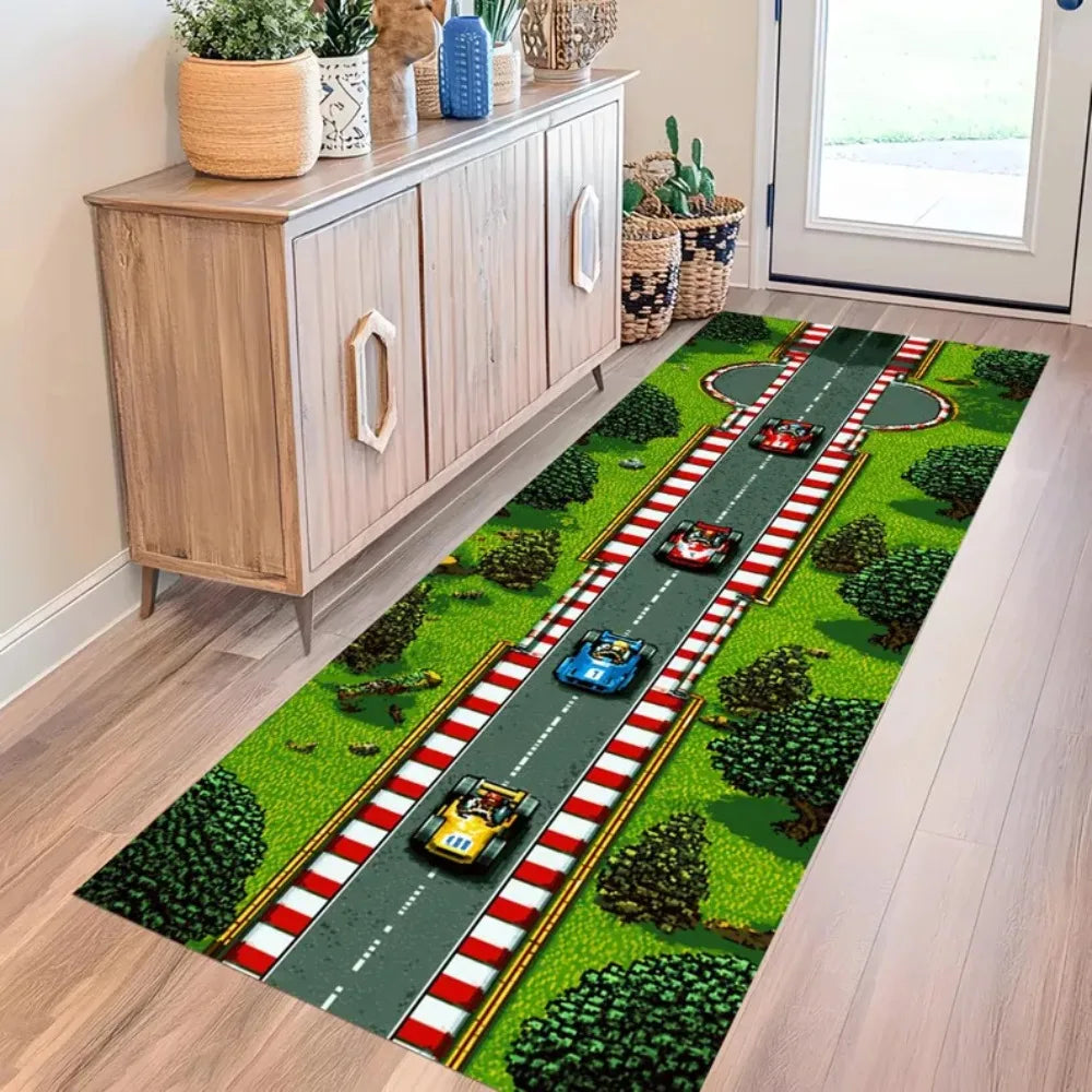 Realistic Airport Runway Carpet Mat Rug, Aviation Theme & Interactive home decoration with Grey Green Tone for Hallway Playroom