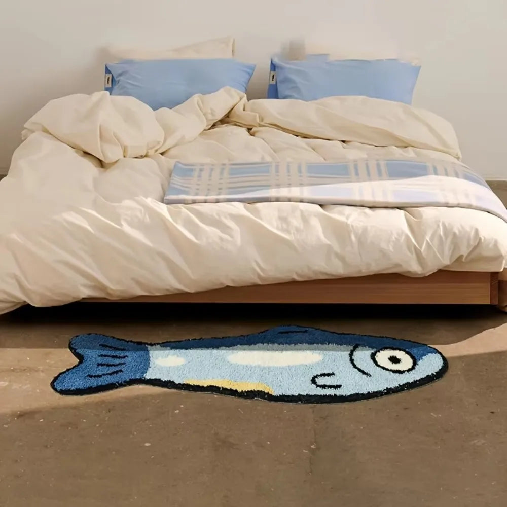 VIKAMA Fun Cartoon Fish Shaped Plush Rug Ins Style Children's Room Bedside Living Room Decor Rug Home Decoration