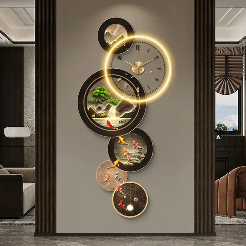 Dlight Decor Nine Fish Clock Wall Light Mural