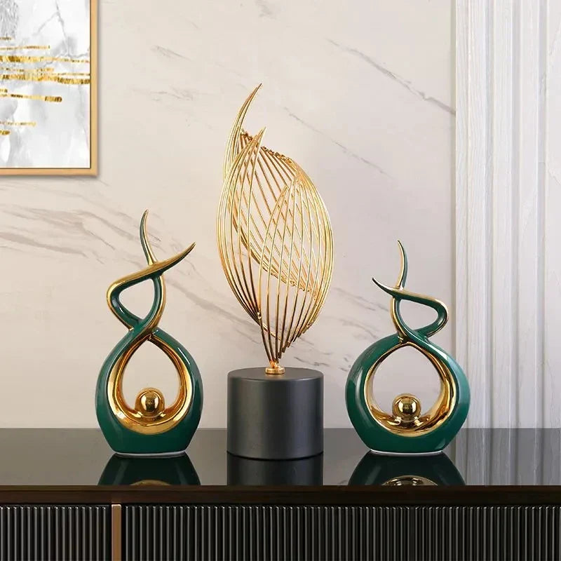 Elegant Green Ceramic Sculpture Statue - Set of 2-1