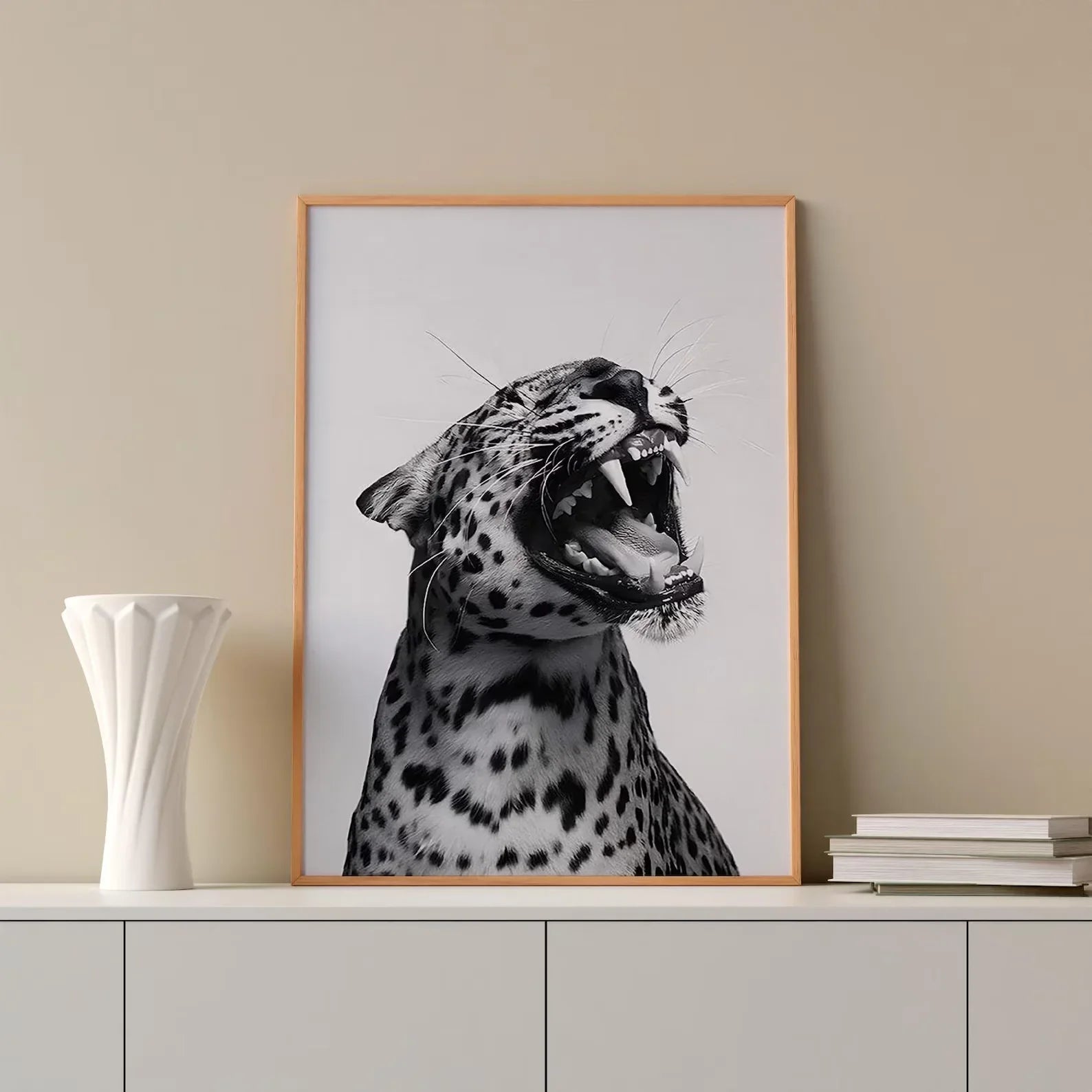 Fashion Stylish Wall Art Print - Trendy Leopard Roar Print - Black and White - Home Decor - Printable Wall Art Digital Download
