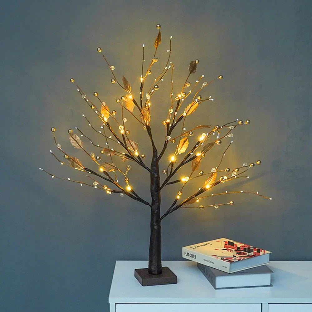 Battery Bedside Lamp Garland Light Tabletop Bonsai Tree Light Holiday Decoration Branches Night Light Red Beads Christmas Lights-5