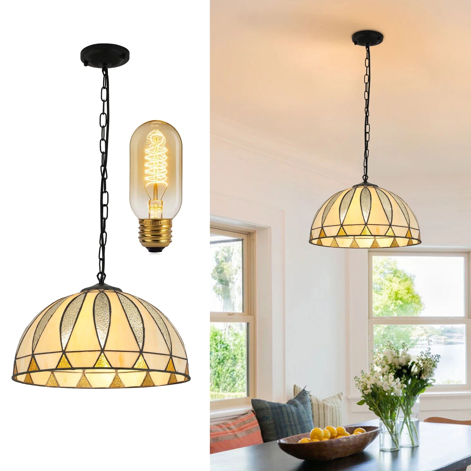 Retro Tiffany Chandelier Nibarok Stained Glass Hanging Light Mediterranean Industrial Lamps Bedroom Decor Living Room Lighting-4