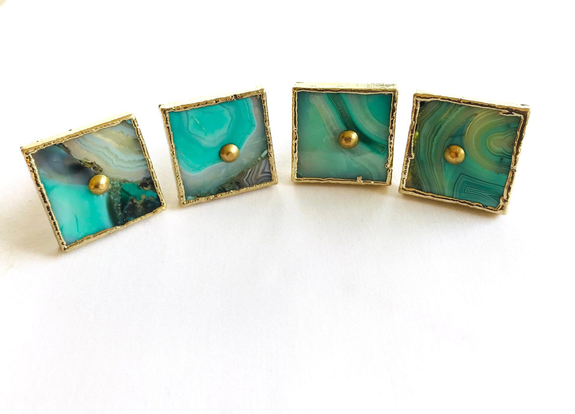 Set of 4 Square Green Agate Classic Vintage Finish Cabinet Drawer Pull Dresser Handle Knobs-1