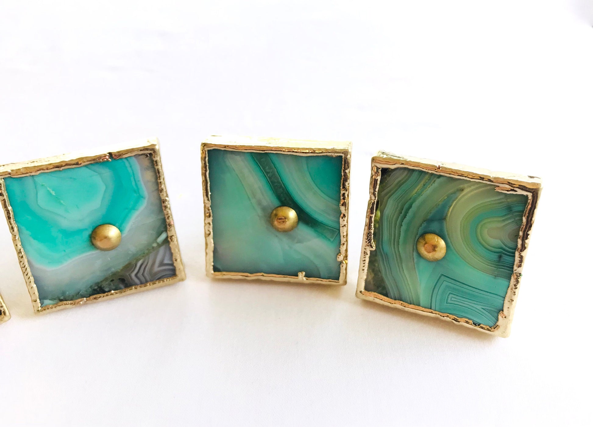 Set of 4 Square Green Agate Classic Vintage Finish Cabinet Drawer Pull Dresser Handle Knobs-2