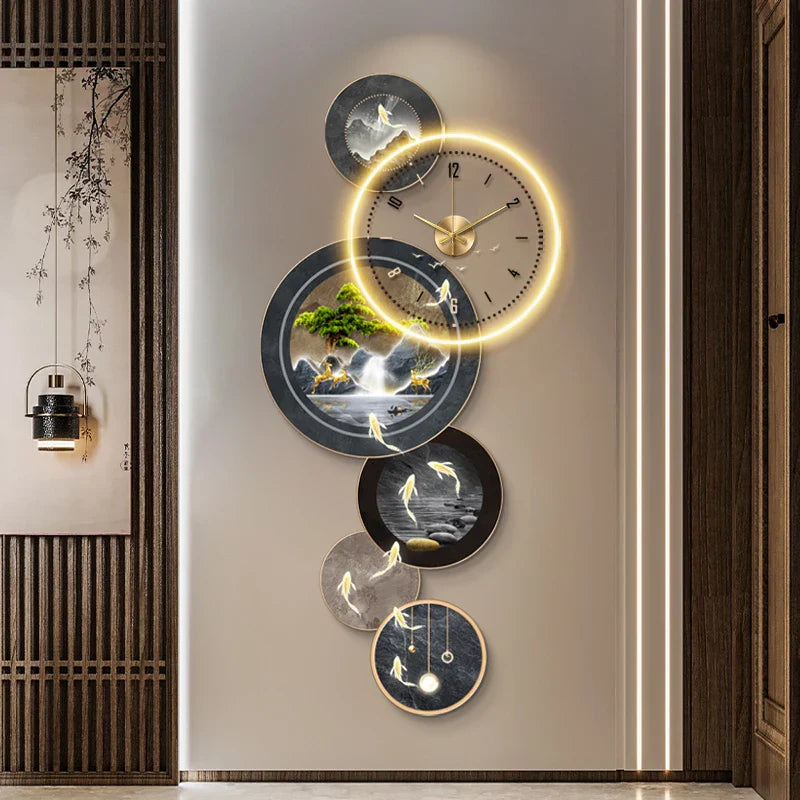 Dlight Decor Nine Fish Clock Wall Light Mural