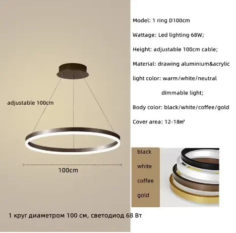DecorBites™ Led Chandelier Dimmable Aluminium Circle