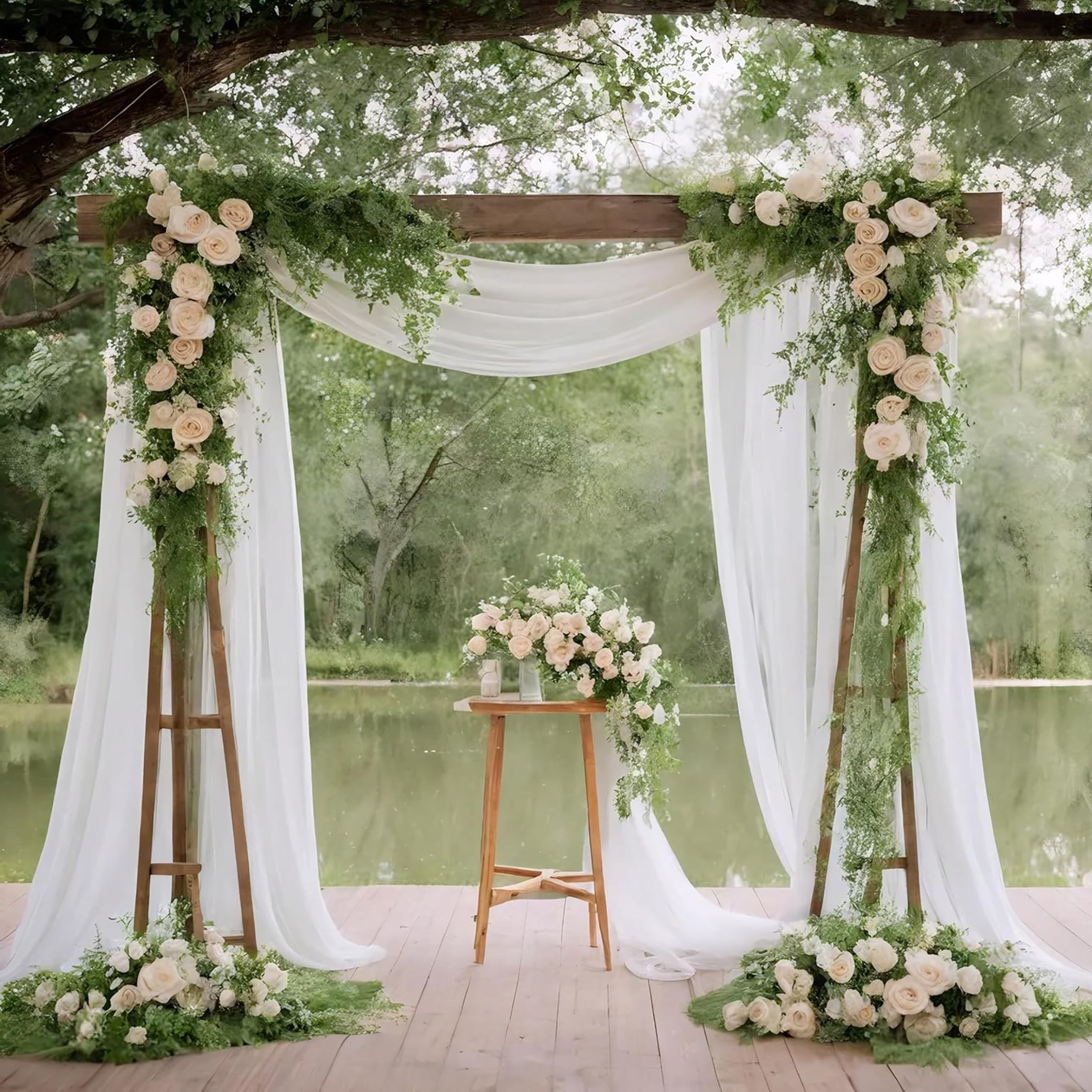 37" x 216" - White Window Scarf Valance Topper Draping Extra Long