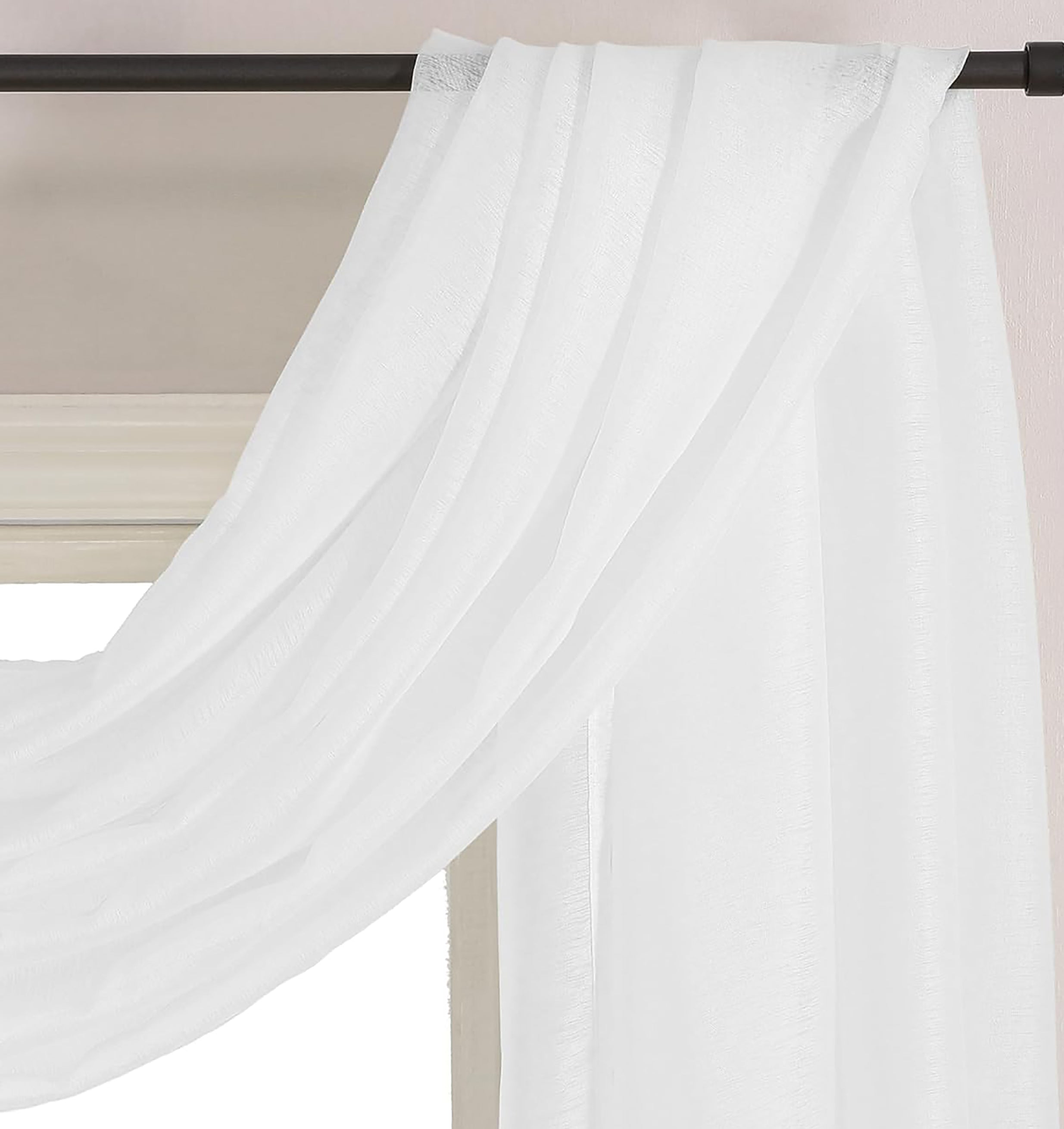 37" x 216" - White Window Scarf Valance Topper Draping Extra Long