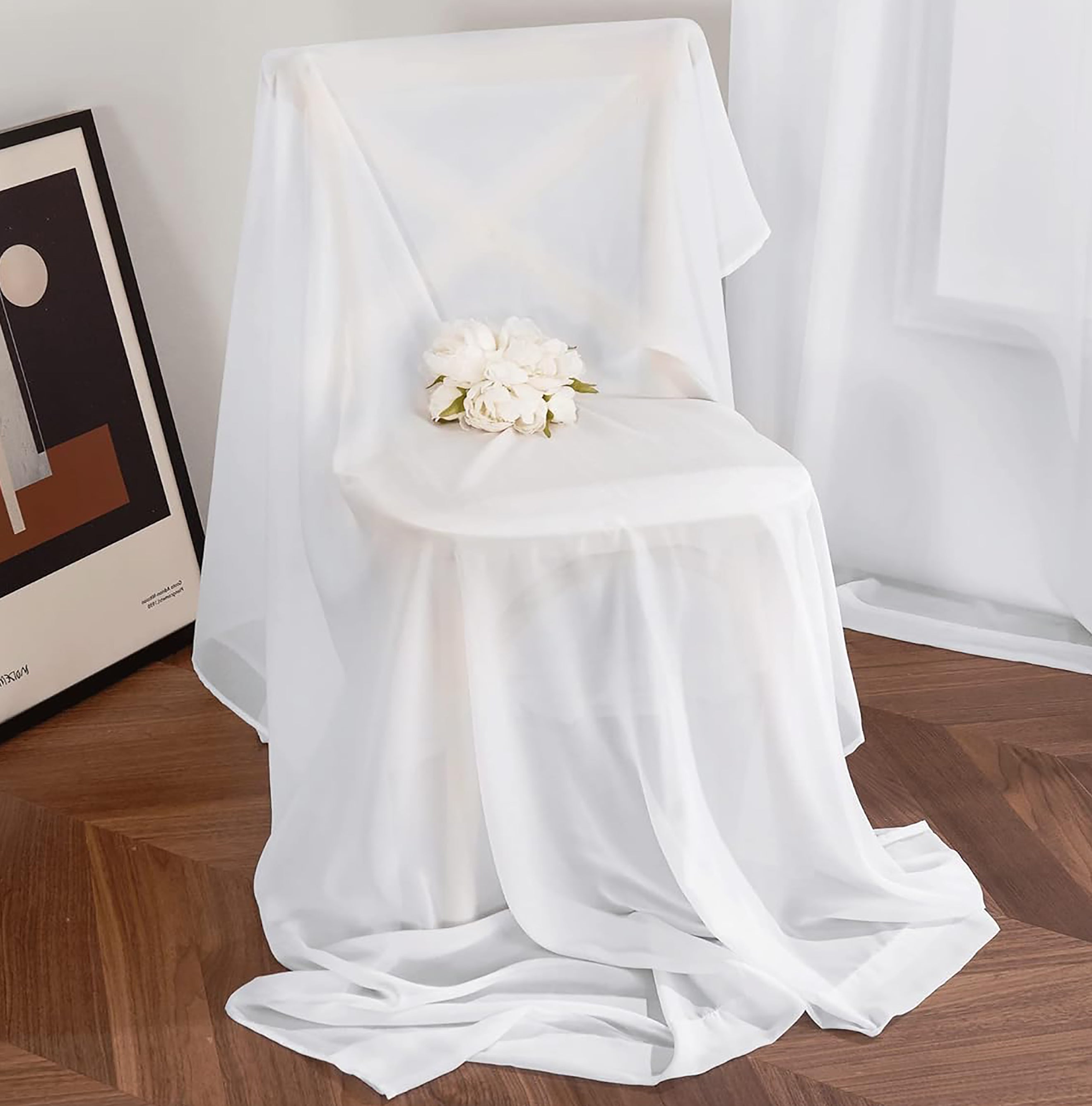 37" x 216" - White Window Scarf Valance Topper Draping Extra Long