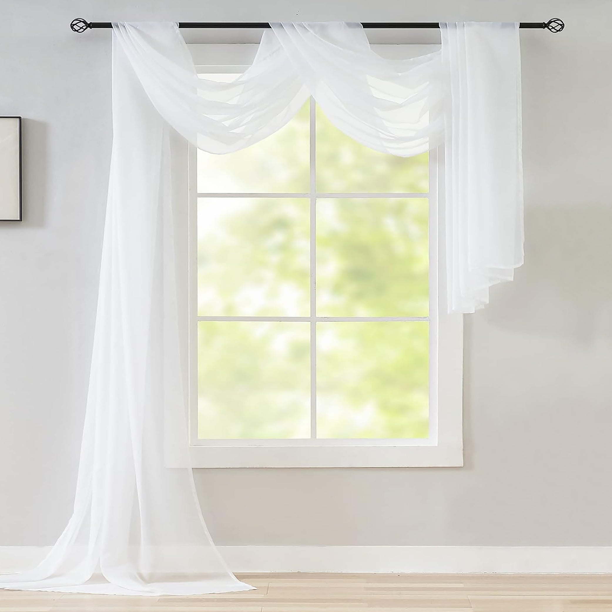 37" x 216" - White Window Scarf Valance Topper Draping Extra Long