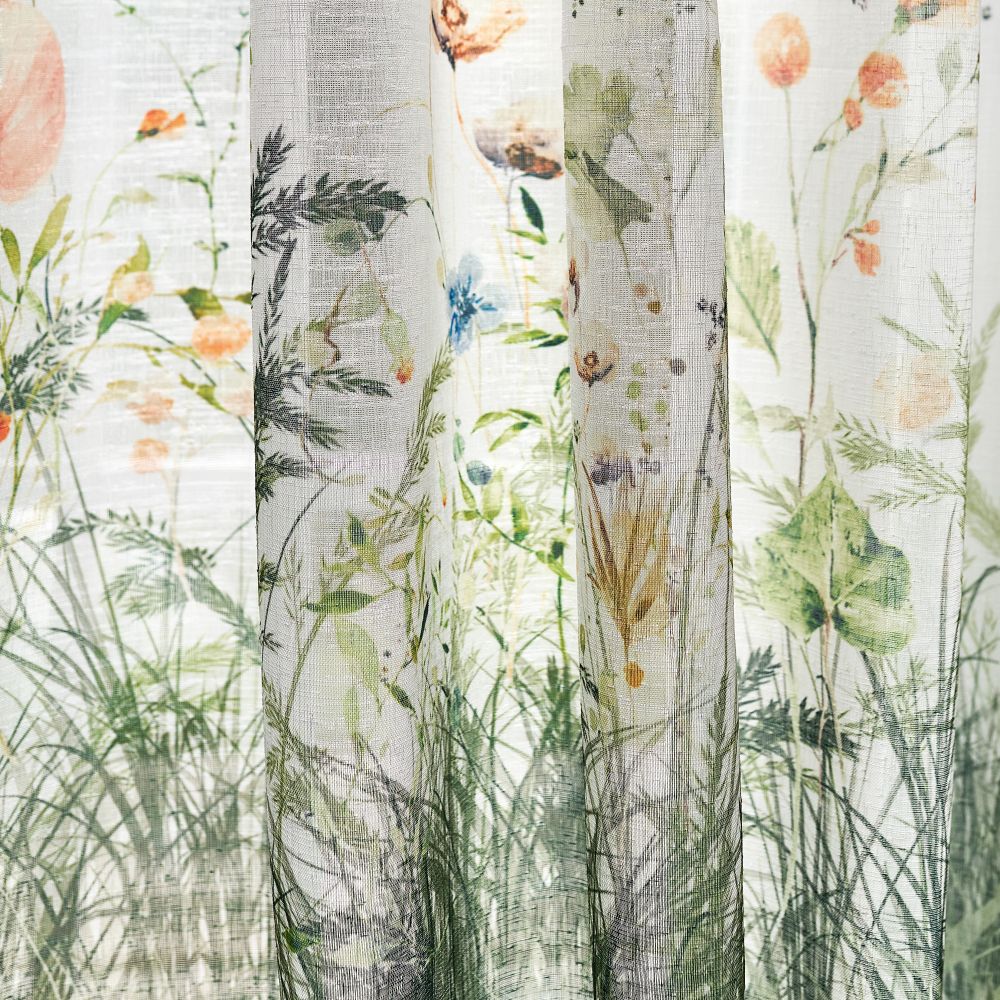 Sicily Green Flowery Lawn Printed Sheer Curtains