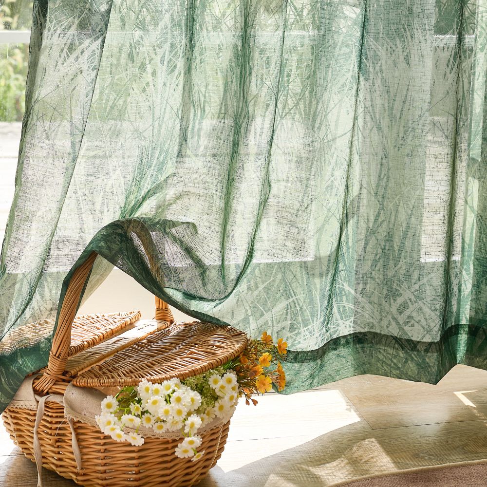 Sicily Green Flowery Lawn Printed Sheer Curtains