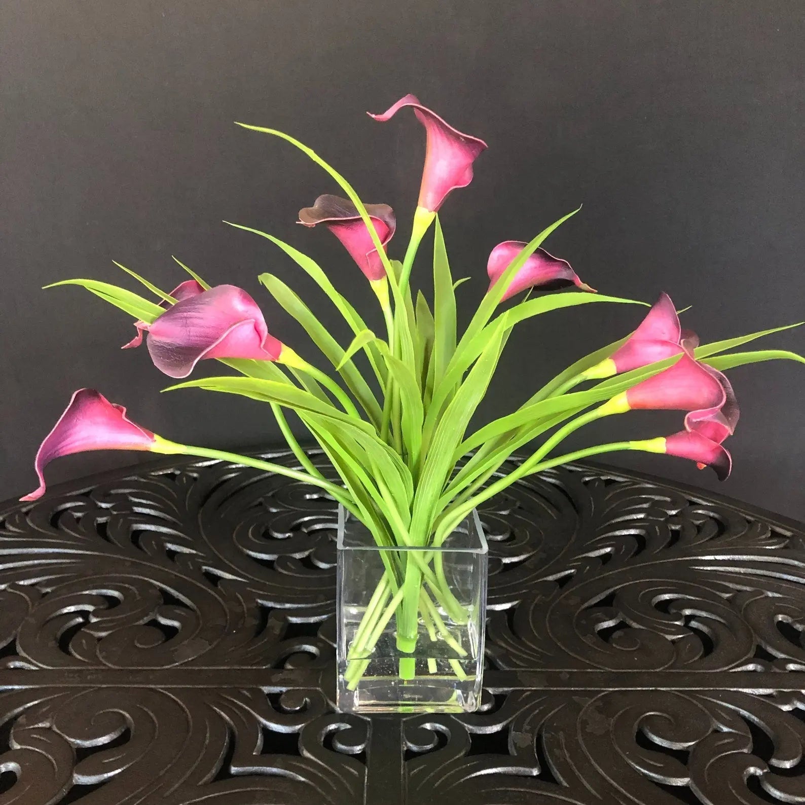 Silk Flower Arrangement Purple Calla Lilies - 15"-0