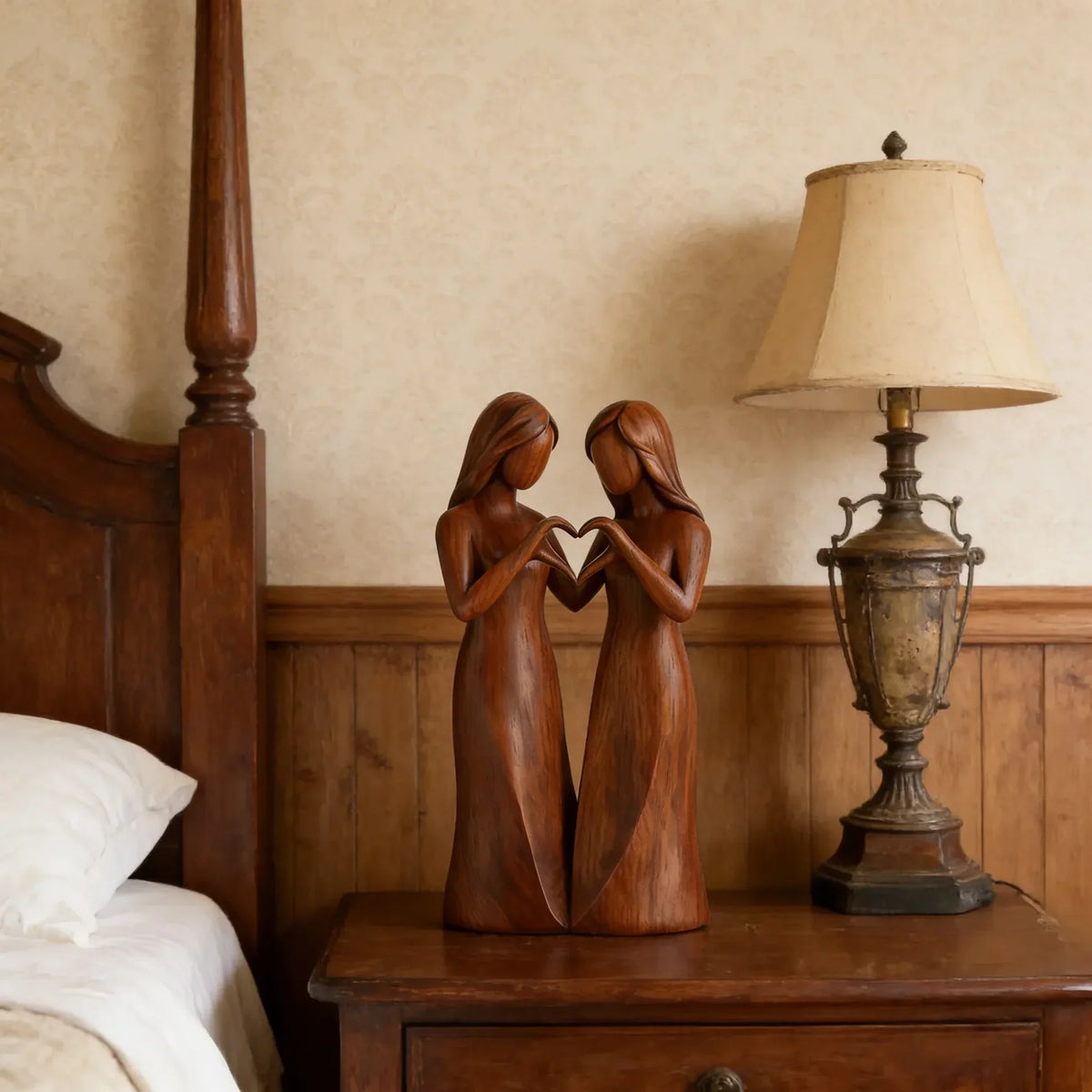 Sistora | Resin Sisters Sculpture with Wood Grain Finish | Friendship Gift for Home Decor