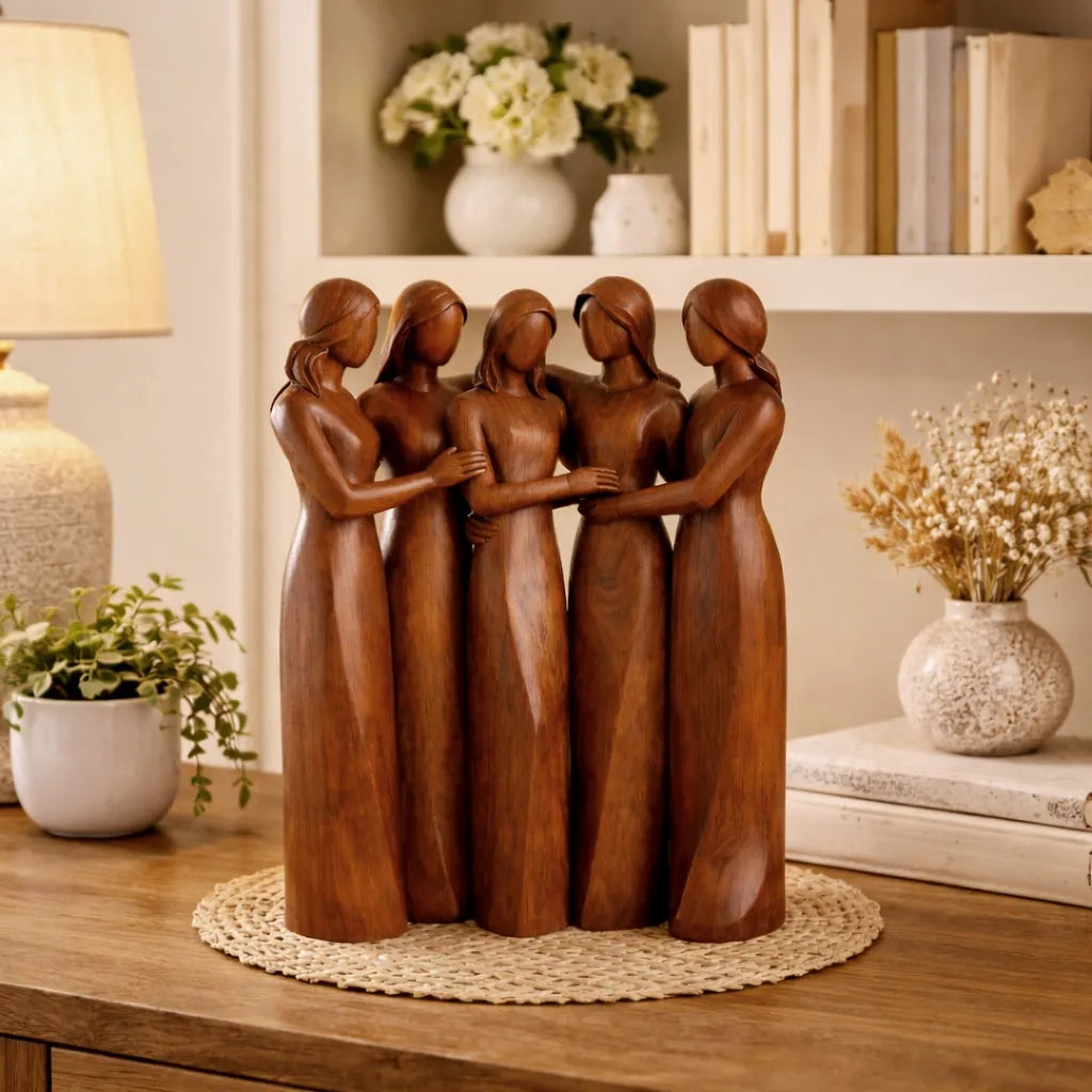 Sistora | Resin Sisters Sculpture with Wood Grain Finish | Friendship Gift for Home Decor