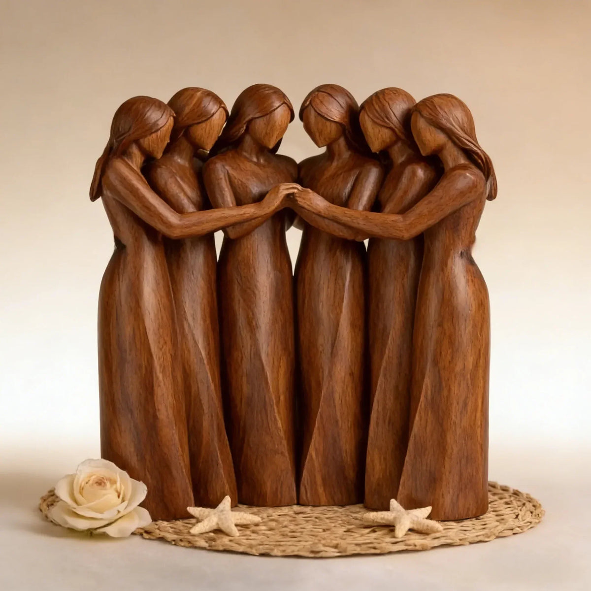 Sistora | Resin Sisters Sculpture with Wood Grain Finish | Friendship Gift for Home Decor