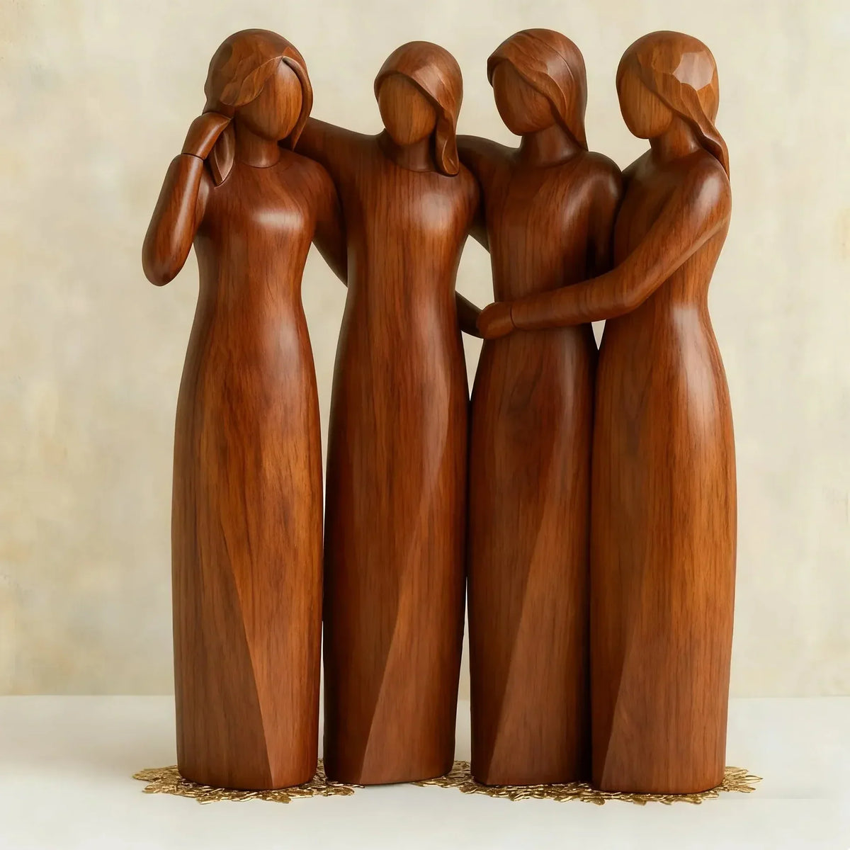 Sistora | Resin Sisters Sculpture with Wood Grain Finish | Friendship Gift for Home Decor