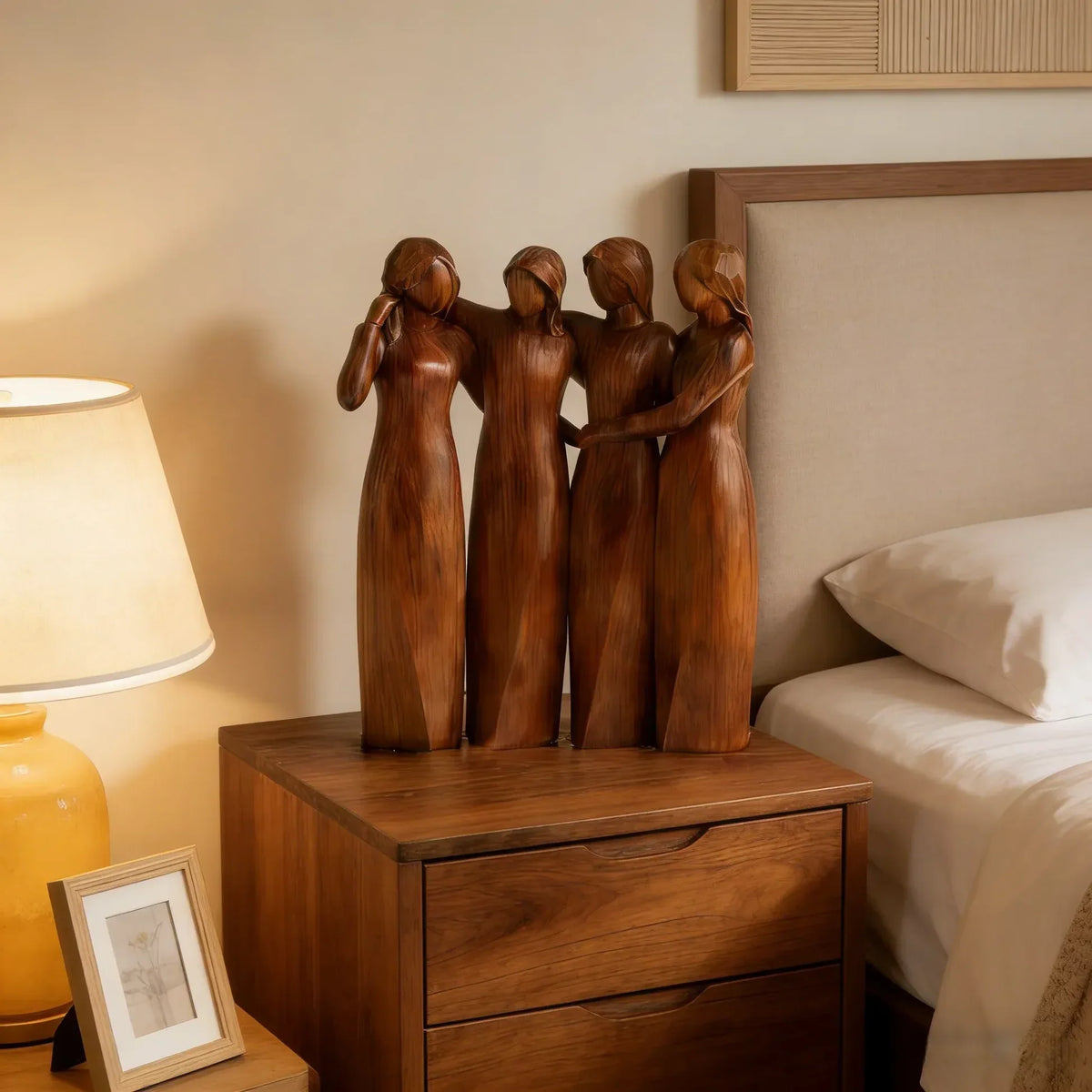 Sistora | Resin Sisters Sculpture with Wood Grain Finish | Friendship Gift for Home Decor