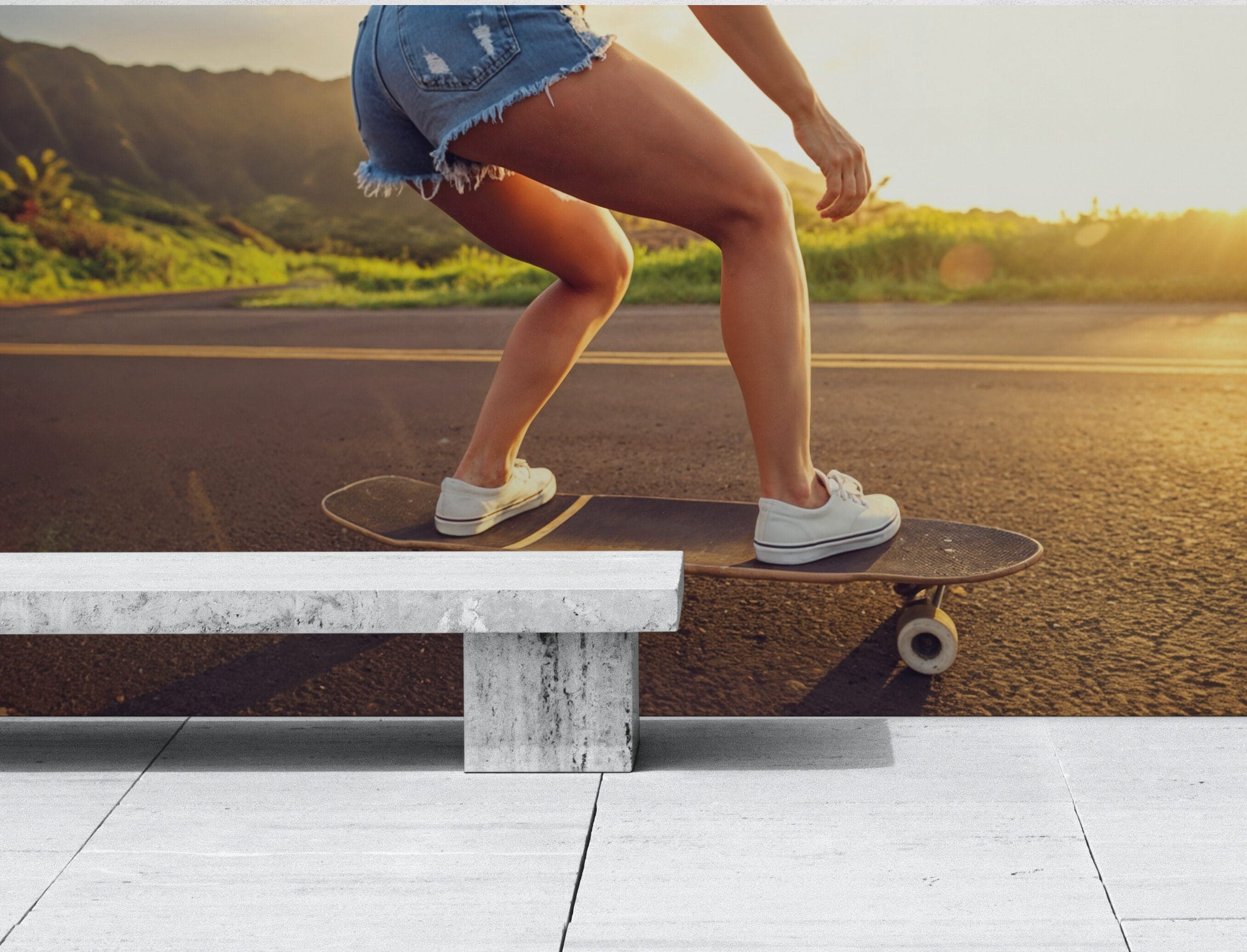 Skater Girl Wallpaper. Tropical Vibe Wall Mural. #7055