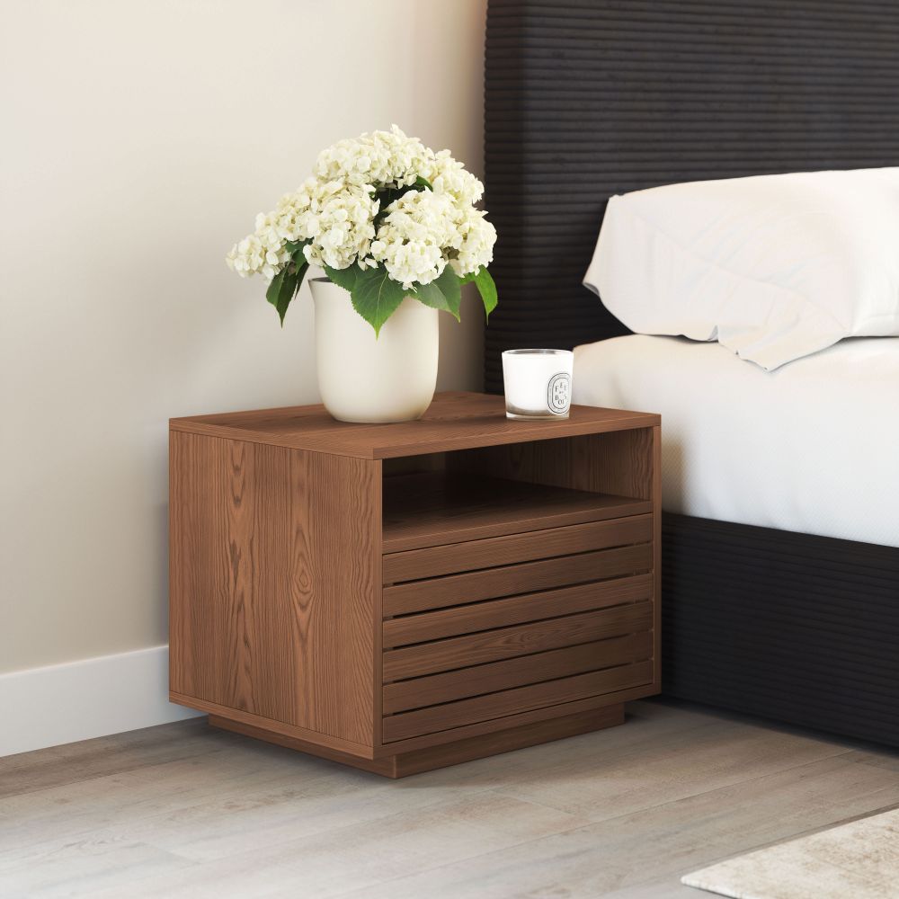 Slit Wooden Brown Nightstand