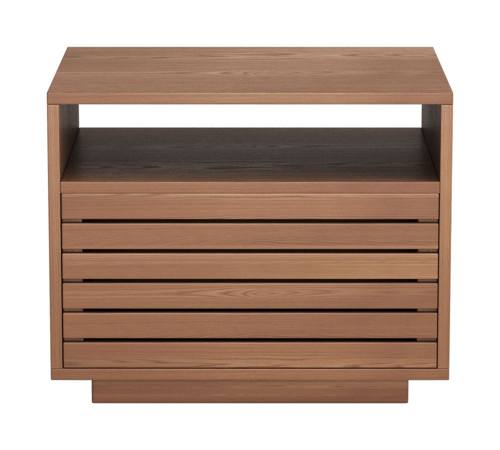Slit Wooden Brown Nightstand