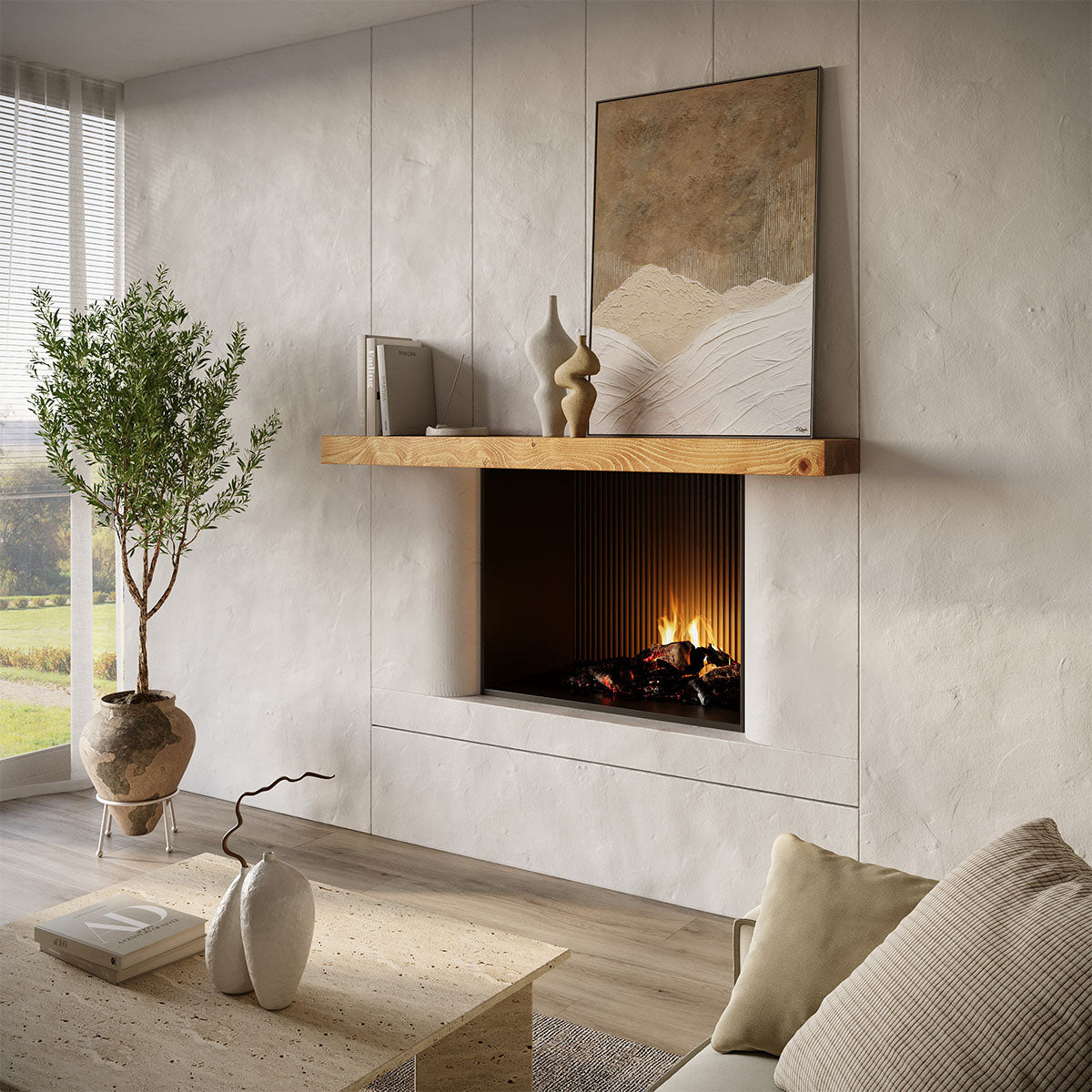 Smooth Solid Floating Timber Fireplace Mantel Shelf