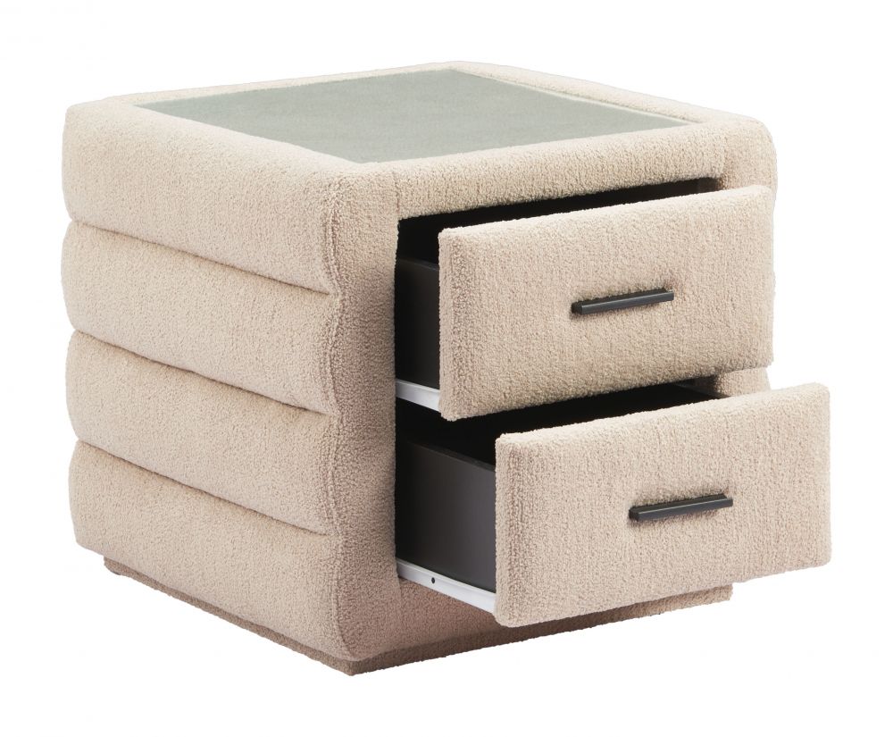 Soffice Two Drawers Shearling Fabric Nightstand
