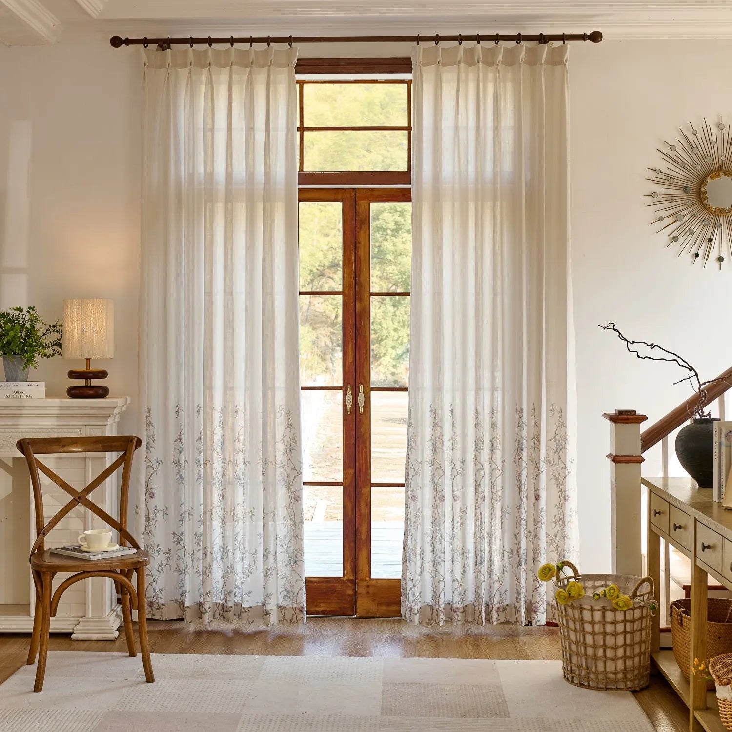 Spring Natural Cream Botanical Vine Sheer Curtains