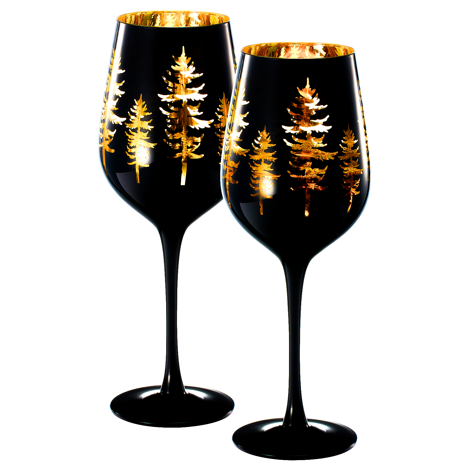 Crystal Winter Trees Black & Gold Stemmed Wine Glasses - Set of 2 - Glass Colored Vibrant Black & Gold Etched Forest Tree Frosted Glass, Perfect for Parties Gifts For Him Her (14 OZ)-0