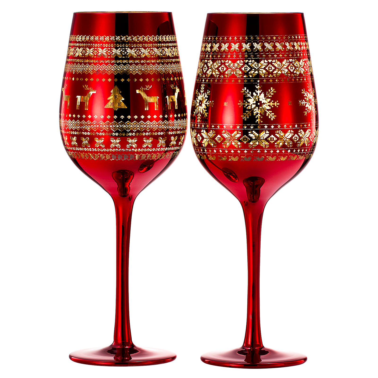 Crystal Christmas Tree Wine & Water Glasses - Set of 2 - Holiday Themed Red & Gold Etched Winter Snow Wonderland Frosted Glass, Perfect Seasonal Parties, Gifts Him & Her Trees Décor - Stemmed Tree-1