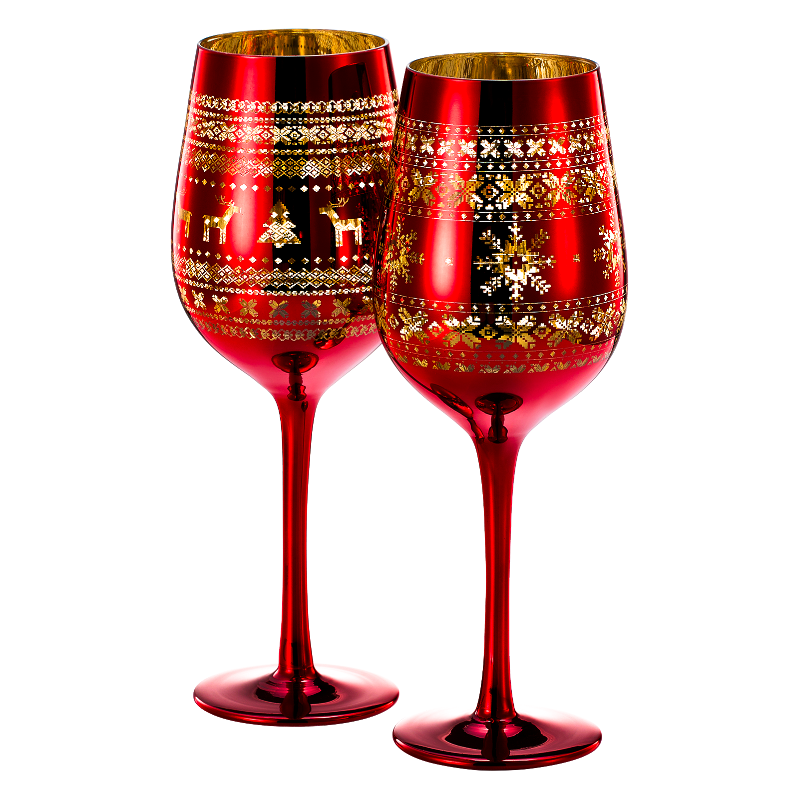 Crystal Christmas Tree Wine & Water Glasses - Set of 2 - Holiday Themed Red & Gold Etched Winter Snow Wonderland Frosted Glass, Perfect Seasonal Parties, Gifts Him & Her Trees Décor - Stemmed Tree-0