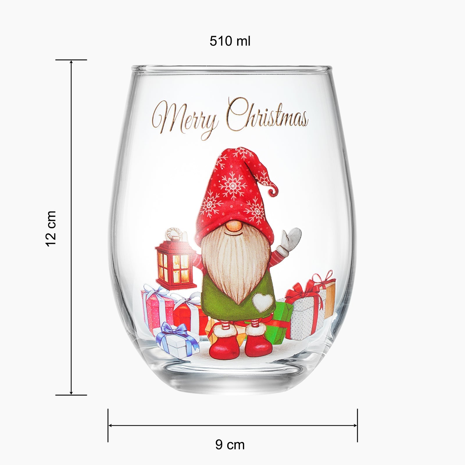 Stemless Christmas Gnome Wine Glass - SINGLE Red Green Cheer for Holiday Gift and Winter Season - 17 oz Stemless Decorated Ornament Wine Tumblers for Holiday Season and Winter by GUTE - 4.7" H-3