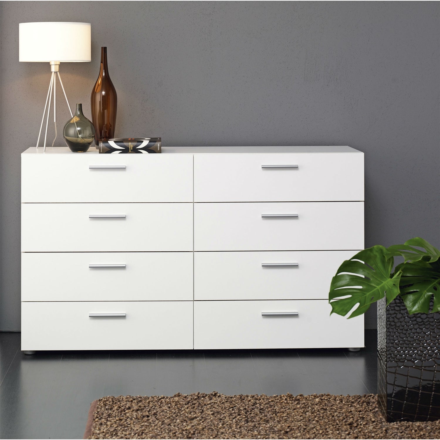 White Modern Bedroom 8-Drawer Double Dresser-0