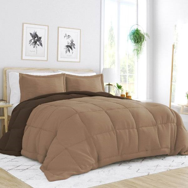 King/Cal King 3-Piece Microfiber Reversible Comforter Set in Taupe Brown-0