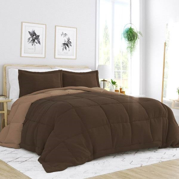 King/Cal King 3-Piece Microfiber Reversible Comforter Set in Taupe Brown-1